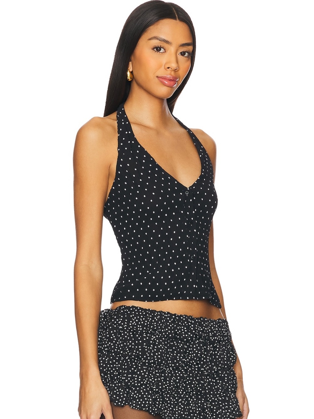 Lioness Black and White Polka Dot Halter Tank Top - Picture 2 of 4